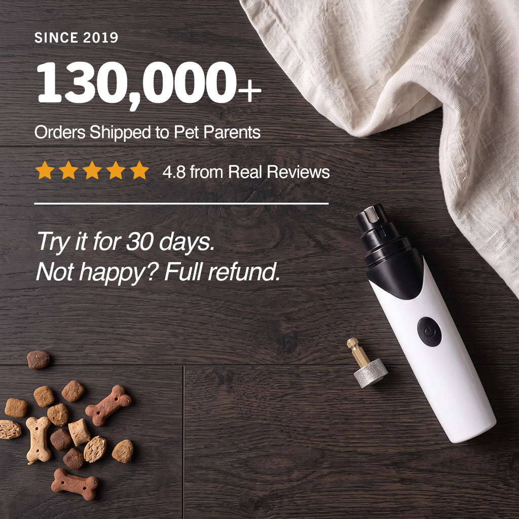 Soft Pet Paws dog nail grinder with the 130,000 orders badge