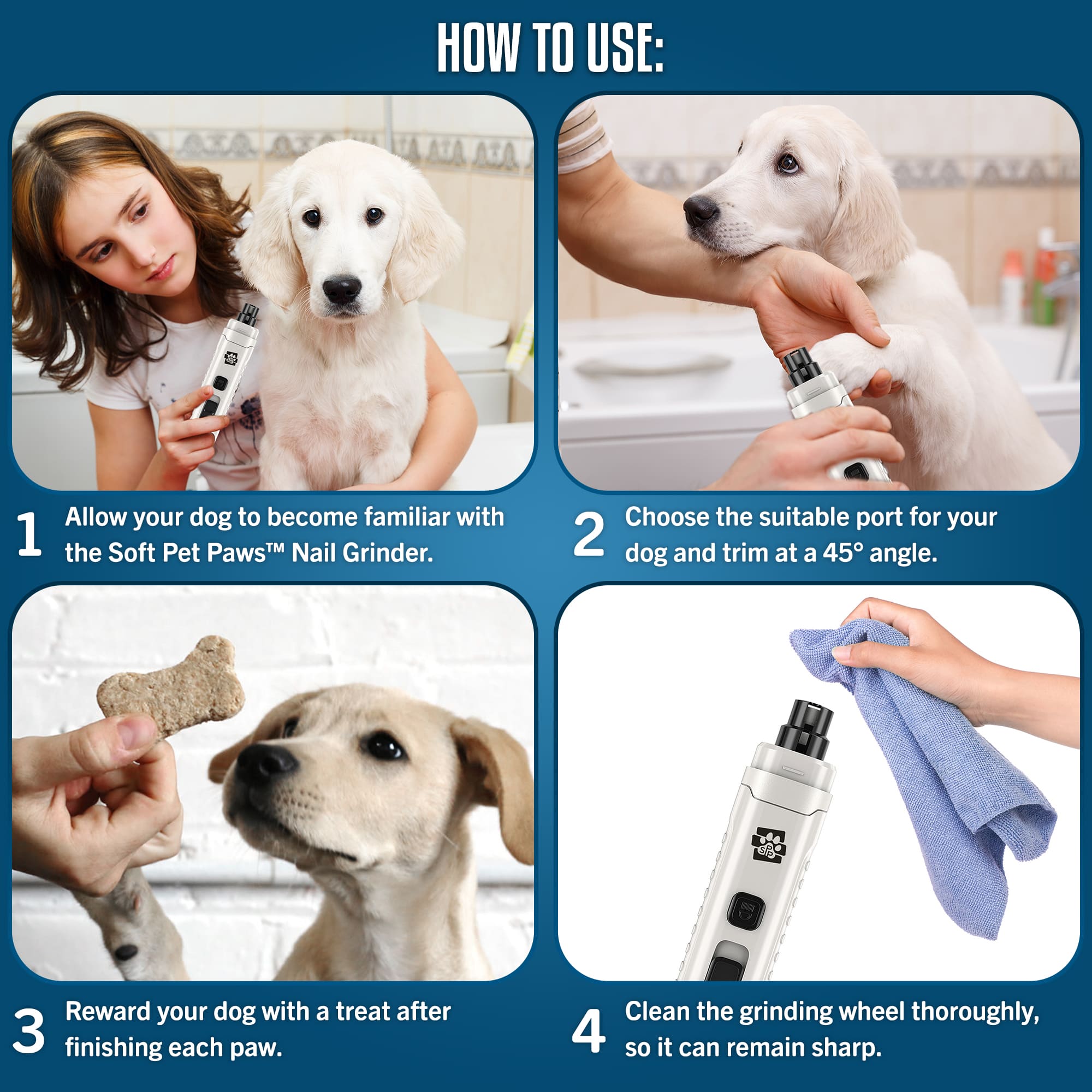 how to use the professional dog nail grinder from softpetpaws