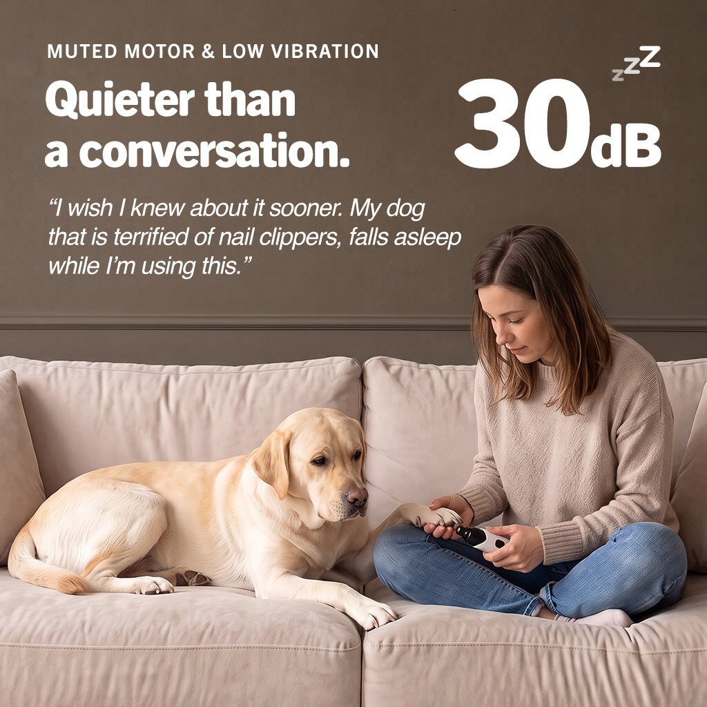Quiet operation: the Soft Pet Paws dog nail grinder runs at a soft 30–50 dB